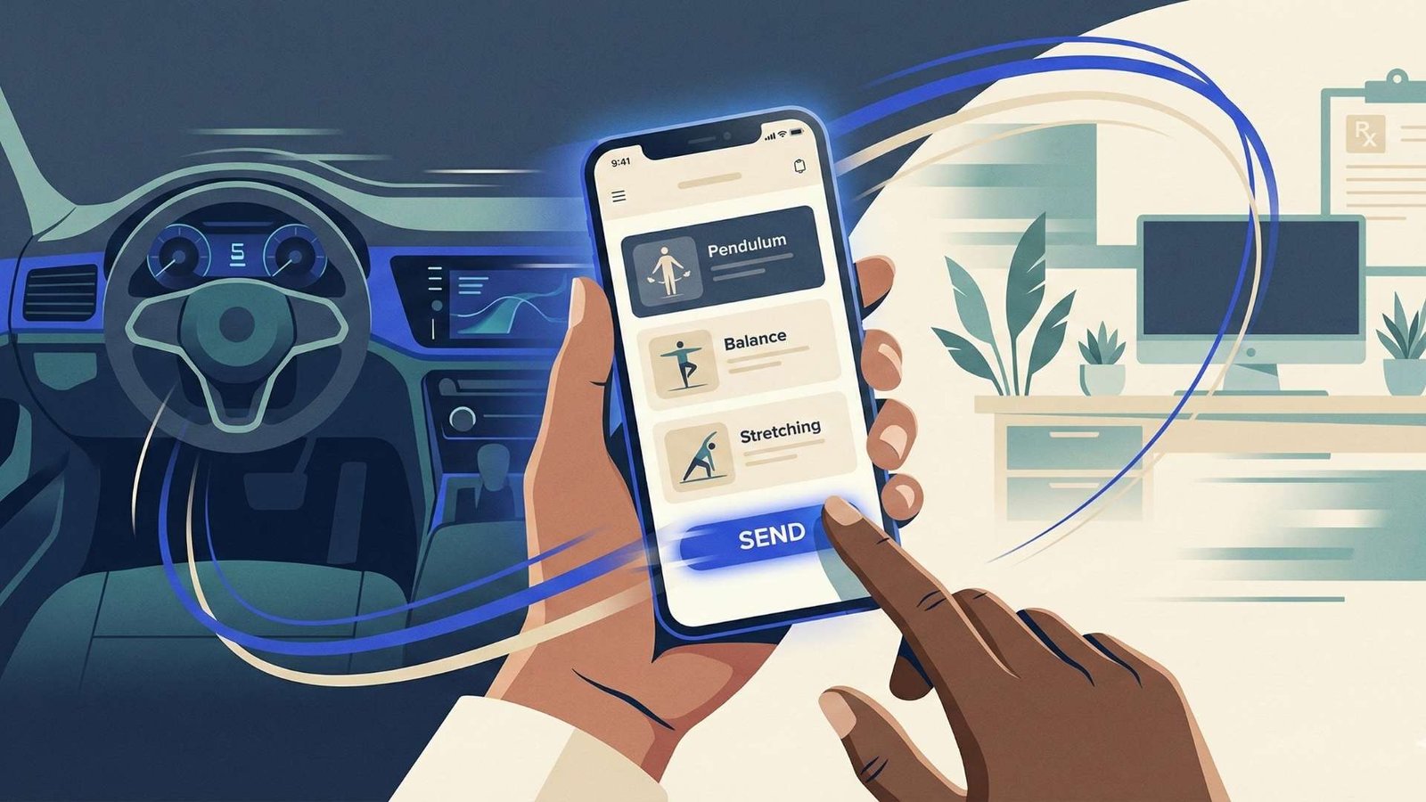 Clinician creating exercise program on phone